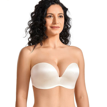 Women's Plus Size Ivory Floral Padded Support Strapless Underwire Bra  -  GeraldBlack.com