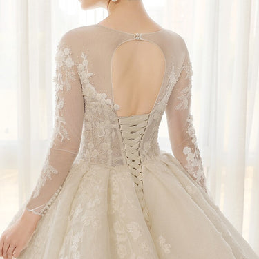 Women's Plus Size Long Sleeves Illusion Bodice Bridal Wedding Dresses Gowns - SolaceConnect.com