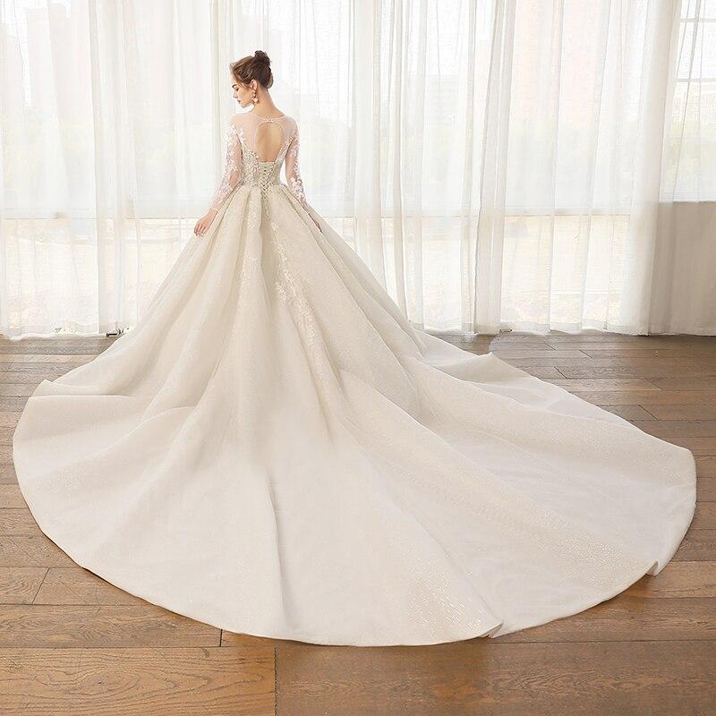 Women's Plus Size Long Sleeves Illusion Bodice Bridal Wedding Dresses Gowns  -  GeraldBlack.com