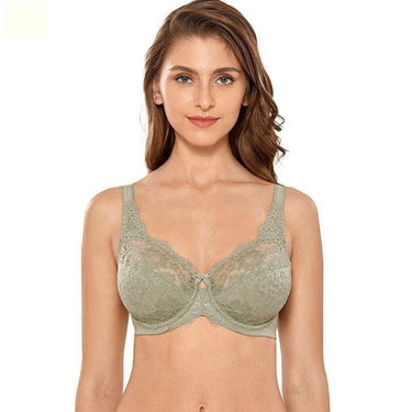 Women's Plus Size Olive Green Lace Non Padded Full Coverage Underwire Bra  -  GeraldBlack.com