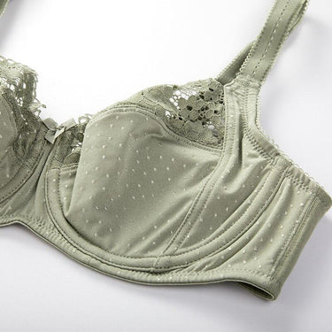 Women's Plus Size Olive Green Sheer Lace Full Coverage Non-Padded Underwire Bra - SolaceConnect.com