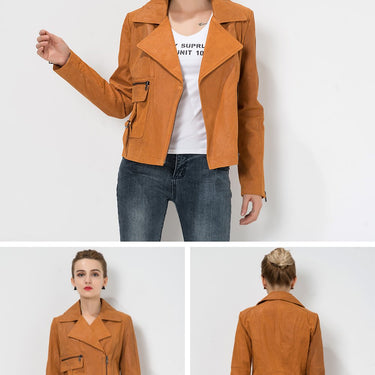 Women's Plus Size Pigskin Leather Jacket Denim Jacket Slim fit Coat - SolaceConnect.com