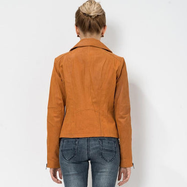 Women's Plus Size Pigskin Leather Jacket Denim Jacket Slim fit Coat - SolaceConnect.com