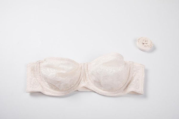 Women's Plus Size Rose White Floral Lace Unlined Non Slip Strapless Bra - SolaceConnect.com