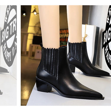 Women's Pointed Toe High Heel Wood Grain Versatile Short Knight Boots  -  GeraldBlack.com