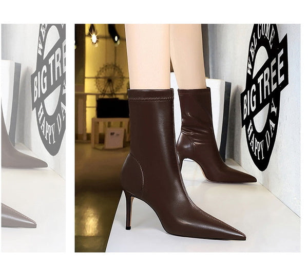 Women's Pointed Toe Style Fashion DesignerSimple Heel Sexy Slim Short Boots  -  GeraldBlack.com