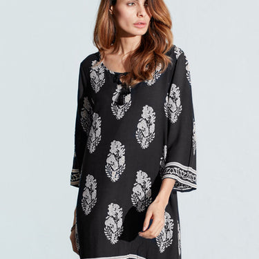 Women's Printed 3 and 4 Sleeve Lace Up Long Loose Casual Dress Tops  -  GeraldBlack.com
