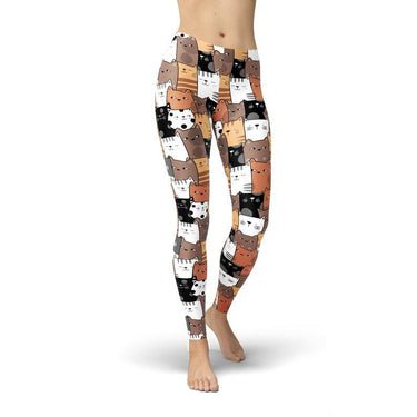 Women's Printed Funny Comic Cat Elastic Push Up Leggings for Workout - SolaceConnect.com