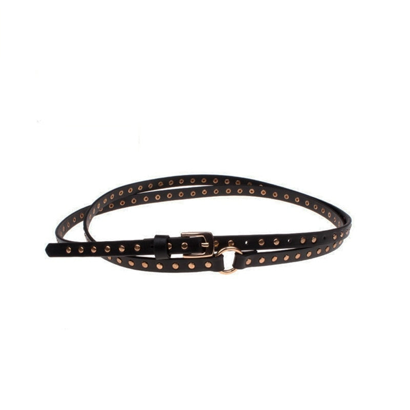 Women's Punk Style Black Thin Gothic Gold Pin Buckle Leather Belt  -  GeraldBlack.com