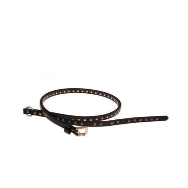 Women's Punk Style Black Thin Gothic Gold Pin Buckle Leather Belt  -  GeraldBlack.com
