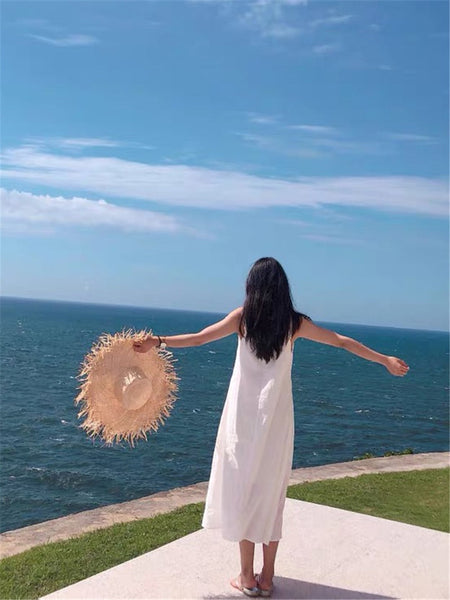 Women's Raffia Big Size Brim Floppy Panama Beach Sun Summer Visor Hat - SolaceConnect.com