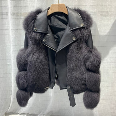 Women's Real Fox Fur Zipper Closed Winter Fashion Jacket Outerwear  -  GeraldBlack.com