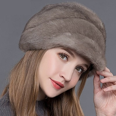 Women's Real Fur Hats Whole Genuine Mink Fur Hats Thick Warm In Winter Fashion Luxury Cap GLH011  -  GeraldBlack.com