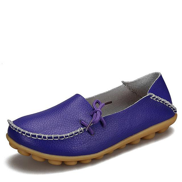 Women's Real Leather Soft Lace-Up Flats Driving Casual Moccasin Shoes - SolaceConnect.com
