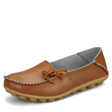 Women's Real Leather Soft Lace-Up Flats Driving Casual Moccasin Shoes - SolaceConnect.com