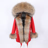 Women's Red Color Natural Racoon Fur Collared Coat Parka Jacket for Winter  -  GeraldBlack.com