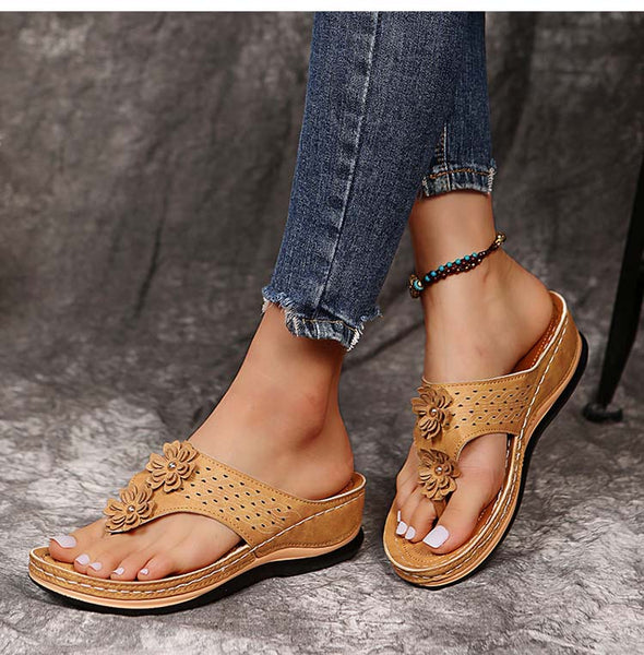 Women's Retro Fashion Solid Pattern Open Toe Slip-On Sandals  -  GeraldBlack.com