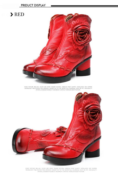 Women's Retro Genuine Leather Handmade High Heels Ankle Boots  -  GeraldBlack.com
