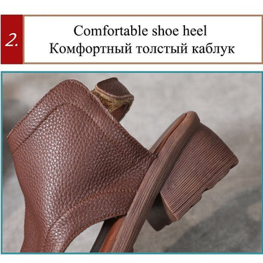 Women's Retro Handmade Genuine Leather Casual Thick Heel Sandal  -  GeraldBlack.com