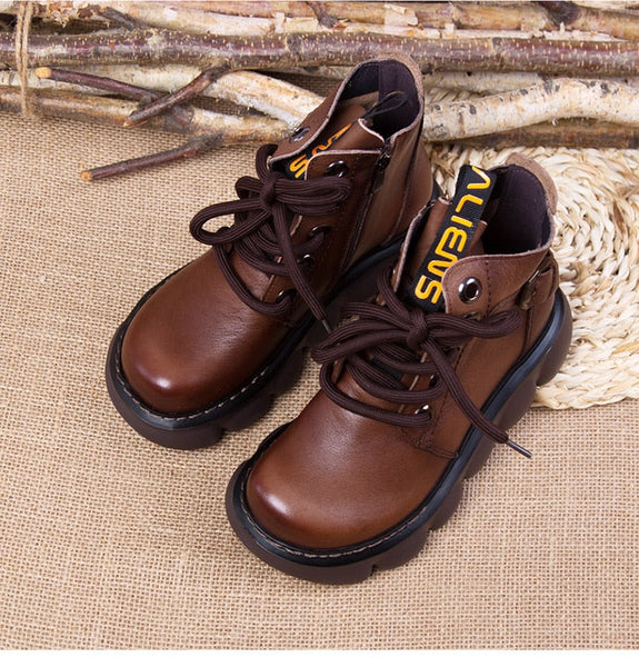 Women's Retro Handmade Genuine Leather Winter Round Toe Boots  -  GeraldBlack.com