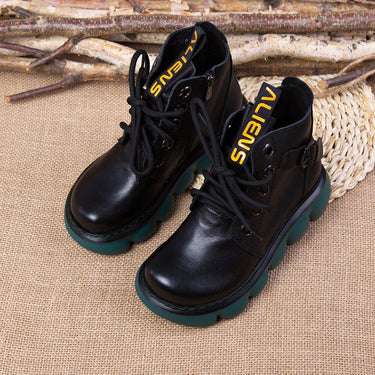 Women's Retro Handmade Genuine Leather Winter Round Toe Boots  -  GeraldBlack.com