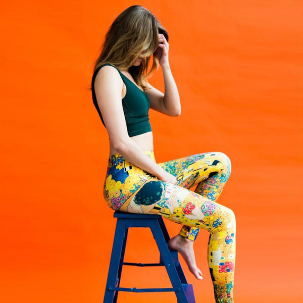 Women's Retro Love Printed Yellow Stretchable Push Up Leggings for Workout - SolaceConnect.com