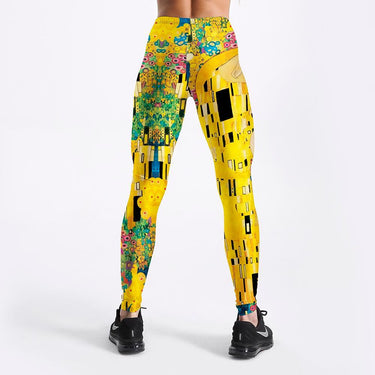 Women's Retro Love Printed Yellow Stretchable Push Up Leggings for Workout - SolaceConnect.com