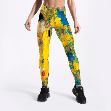 Women's Retro Love Printed Yellow Stretchable Push Up Leggings for Workout  -  GeraldBlack.com