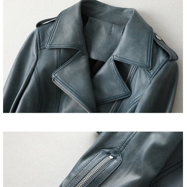 Women's Retro Oil Wax Genuine Leather Motorcycle Short Jackets  -  GeraldBlack.com