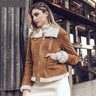 Women's Retro Style Faux Fur Shearling Autumn Winter Leather Jacket - SolaceConnect.com