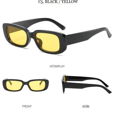 Women's Retro Trending Cool Rectangle Black Designer Sunglasses - SolaceConnect.com