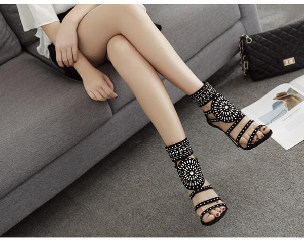 Women's Rhinestone Diamond Open Toe Ankle Wrap Thin High Heels Sandals - SolaceConnect.com