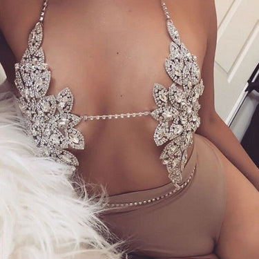 Women's Rhinestone Flower Style Metal Chain Hollow Out Party Crop Tops - SolaceConnect.com