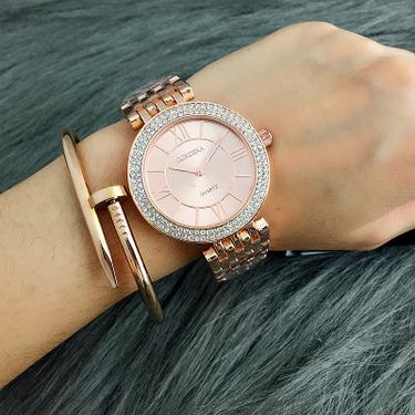 Women's Rhinestone Rose Gold Round Shaped Quartz Wristwatches - SolaceConnect.com