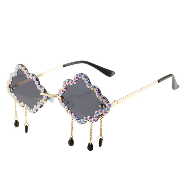 Women's Rimless Clouds Shape Tassel Rhinsetone Sunglasses Designer Blingbling Crystal Sun Glasses  -  GeraldBlack.com