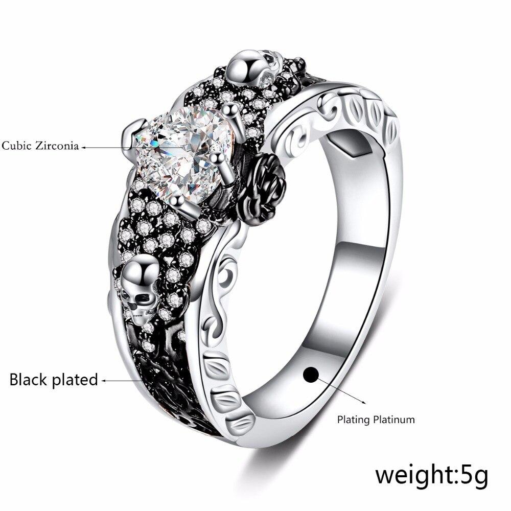Unisex Rose Flower Two-tone Plated Heart AAA Zircon Skull Wedding Rings - SolaceConnect.com