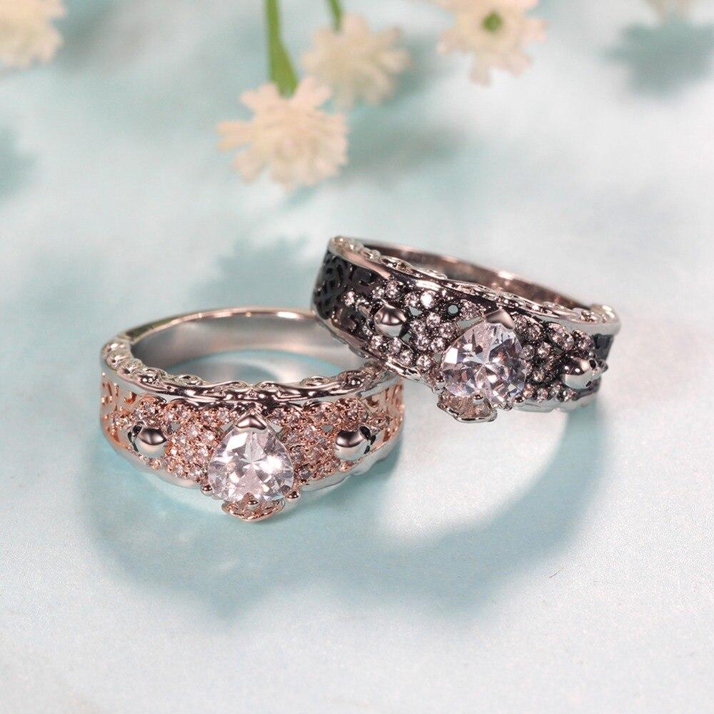 Unisex Rose Flower Two-tone Plated Heart AAA Zircon Skull Wedding Rings - SolaceConnect.com