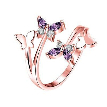 Women's Rose Gold Butterfly Heart Cross Adjustable Wedding Band Ring - SolaceConnect.com