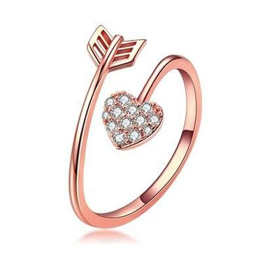 Women's Rose Gold Butterfly Heart Cross Adjustable Wedding Band Ring - SolaceConnect.com
