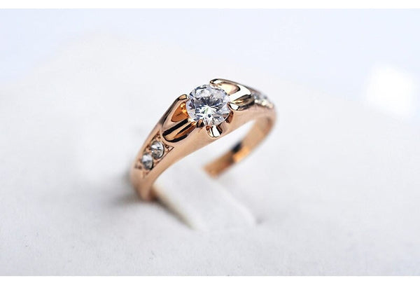 Women's Rose Gold Color Wedding Engagement Rings with Austrian Crystal  -  GeraldBlack.com