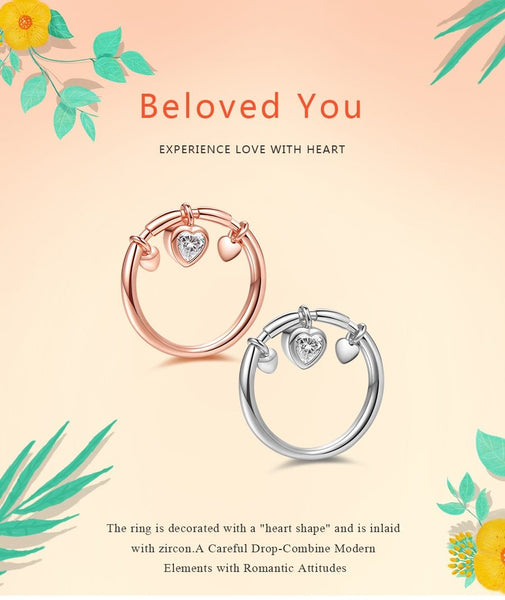 Women's Rose Gold Heart Shaped Crystal Zircon Engagement Wedding Rings - SolaceConnect.com