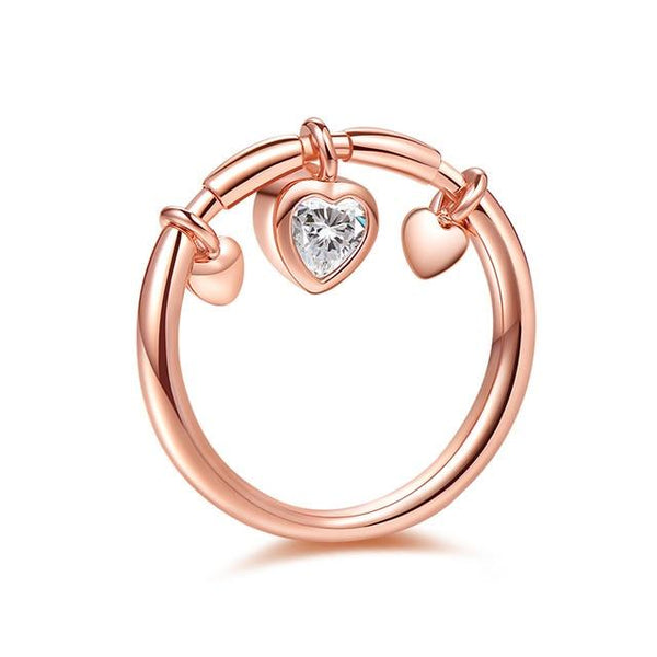 Women's Rose Gold Heart Shaped Crystal Zircon Engagement Wedding Rings - SolaceConnect.com