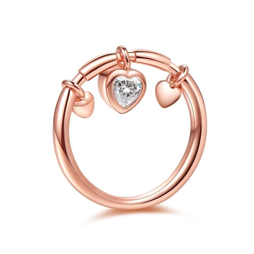 Women's Rose Gold Heart Shaped Crystal Zircon Engagement Wedding Rings  -  GeraldBlack.com