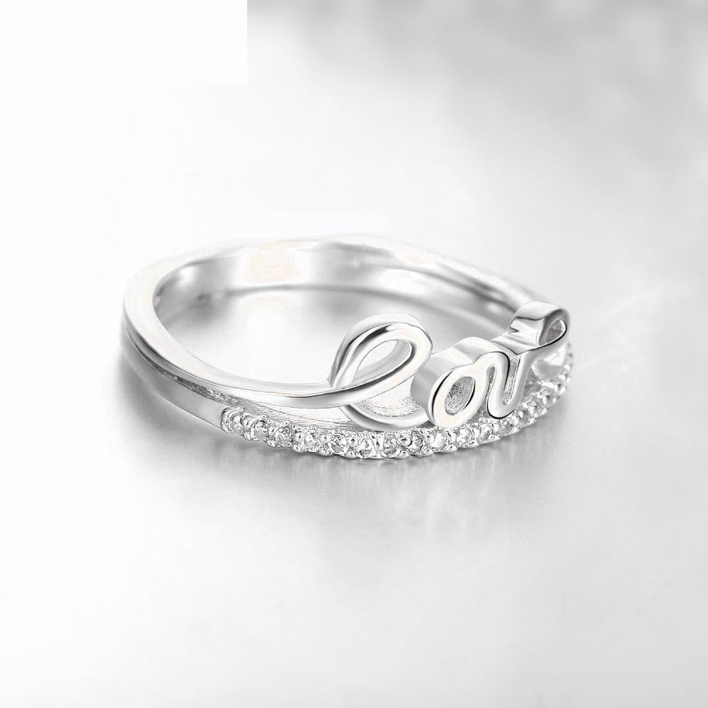 Women's Rose Gold "Love" Letter Pattern Crystal Wedding Ring - SolaceConnect.com