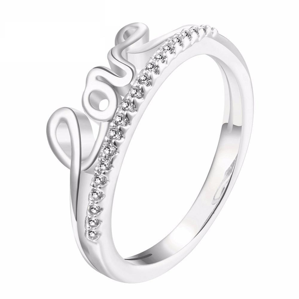 Women's Rose Gold "Love" Letter Pattern Crystal Wedding Ring  -  GeraldBlack.com