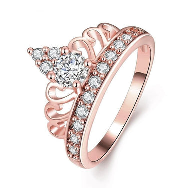 Women's Rose Gold Silver Cubic Zirconia Crown Engagement Love Gift Ring  -  GeraldBlack.com