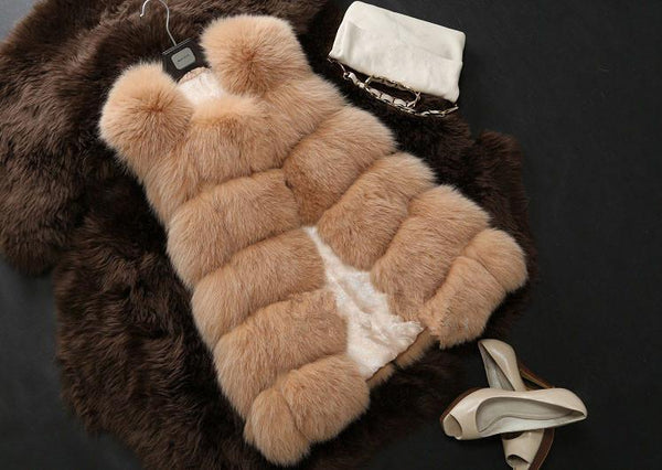 Women's S-4XL Warm Winter Vest Faux Fox Fur Fashion Waistcoat - SolaceConnect.com
