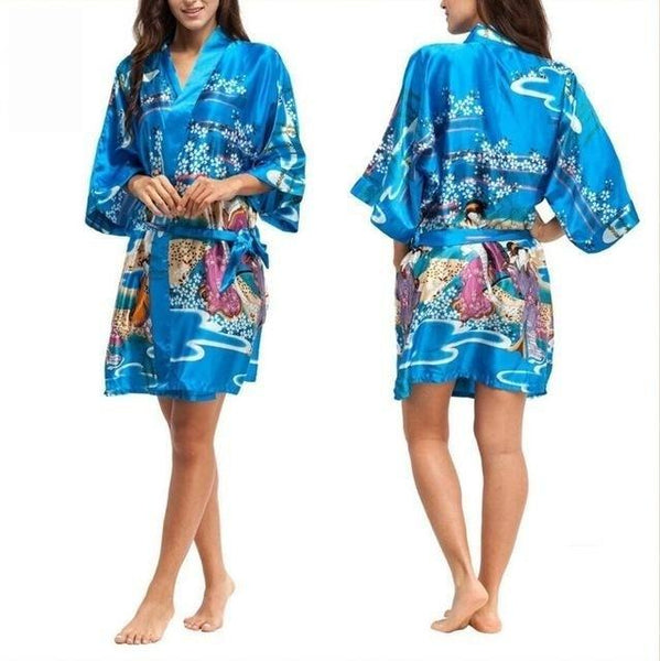 Women’s Satin Silk Half Sleeve Long Bridesmaid Kimono Bathrobes - SolaceConnect.com