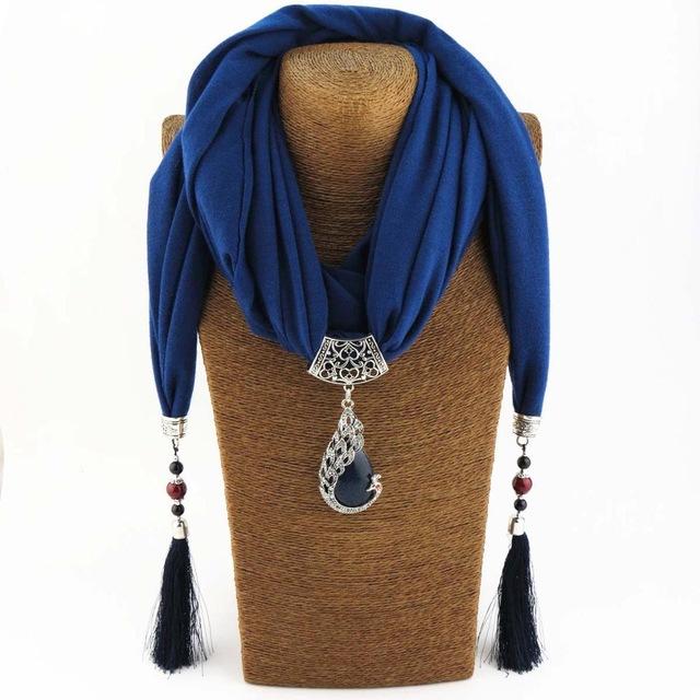 Women's Scarf Pendant Necklace with Nature Stone Pendant Fringe Tassel - SolaceConnect.com