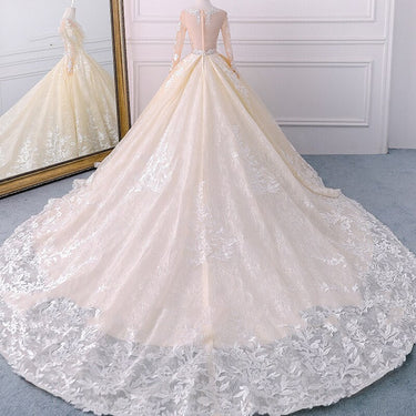 Women's Scoop-Neck Full Sleeves Beaded Sequined Lace Bridal Ball Gown Dress  -  GeraldBlack.com